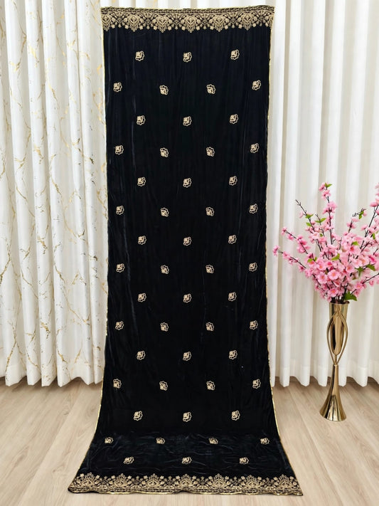 Bareeze velvet  Women Shawl premium border 🪡 work, 724