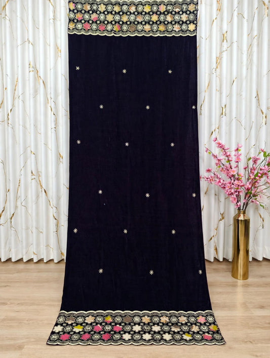 Women Shawl Velvet Premium border 🪡 work, 701