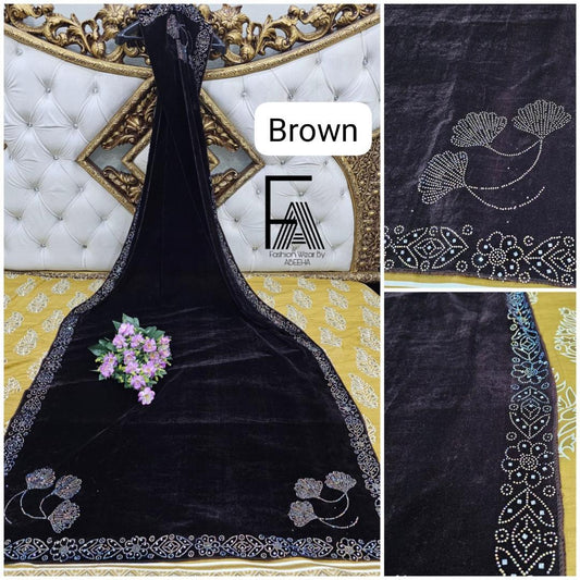 Bareeze velvet  Women Shawl premium Micro stone 🪡 work, 717