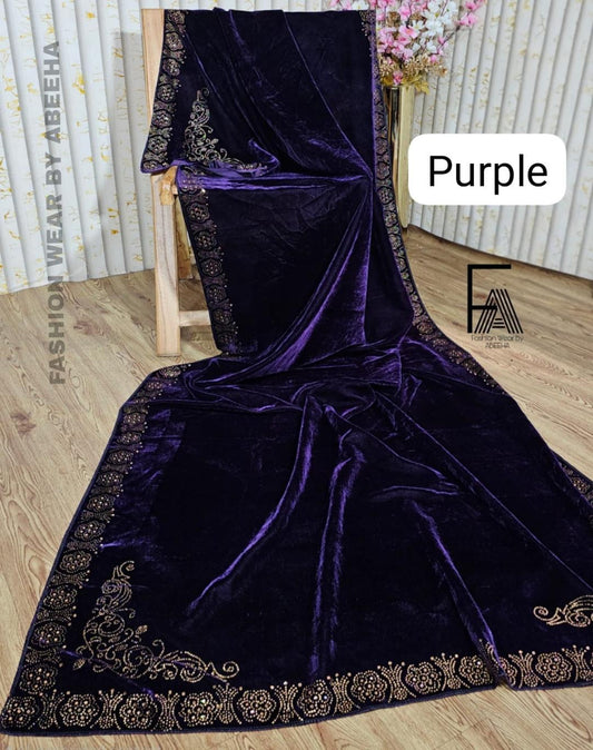 Bareeze velvet  Women Shawl premium Micro stone 🪡 work, 718